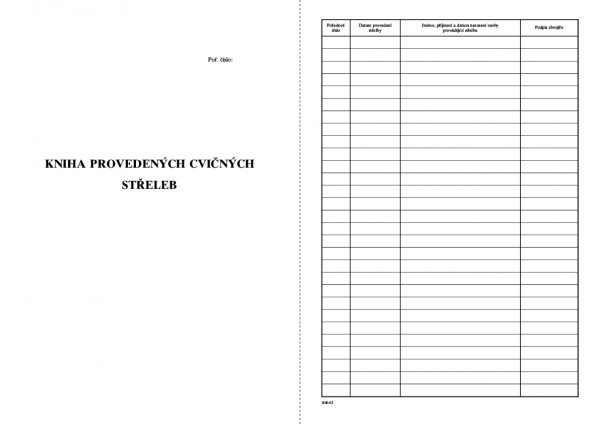 T955 Kniha provedených cvičných střeleb – Data