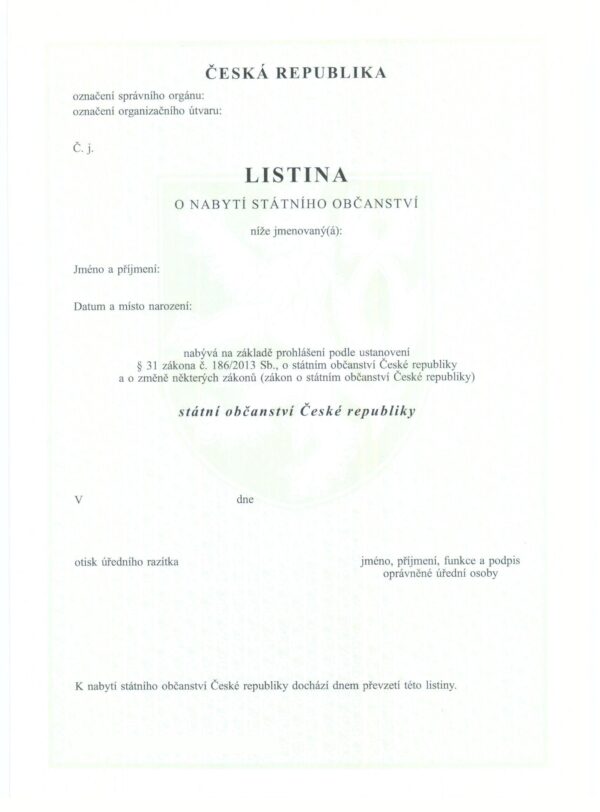 E-T957/6 Listina o nabytí státního občanství §31