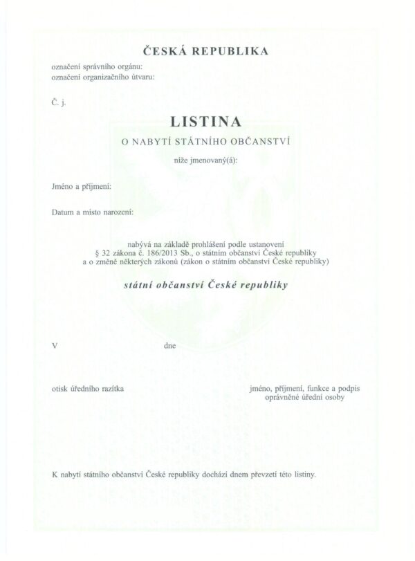 F T957/7 Listina o nabytí státního občanství §32
