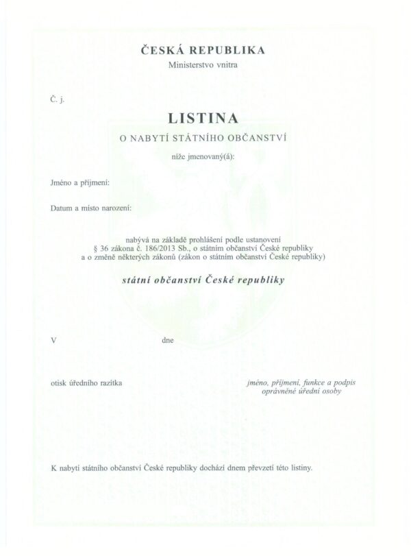 J T957/11 Listina o nabytí státního občanství §36