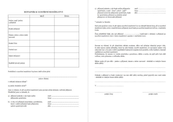 (T968) Dotazník k uzavření manželství (list A4 v A3) !!!NOVÉ od roku 2025!!! - Image 2