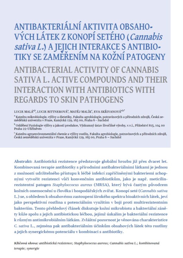 Aktibakteriální aktivita obsahových látek z konopí setého a jejich interakce s antibiotiky se zaměřením na kožní patogeny