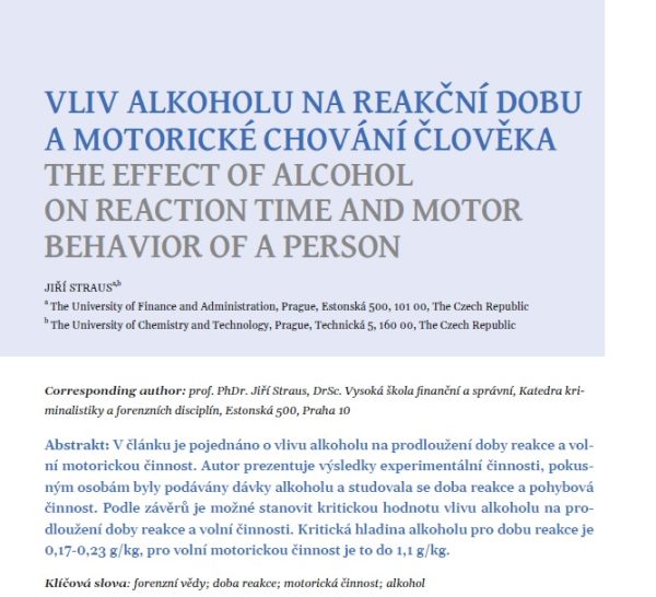 Vliv alkoholu na reakční dobu a motorické chování člověka