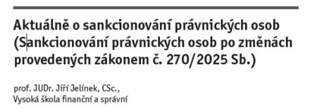 Aktuálně o sankcionování právnických osob