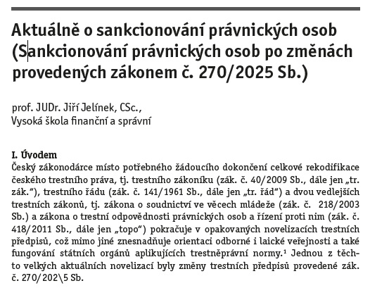 Aktuálně o sankcionování právnických osob