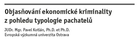 Objasňování ekonomické kriminality z pohledu typologie pachatelů