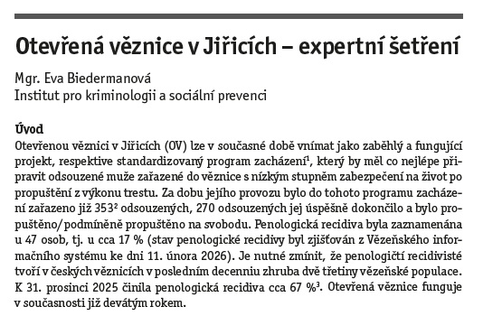 Otevřená věznice v Jiřicích – expertní šetření